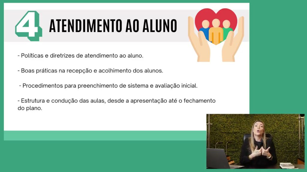 Excerto de aula VOLL com diapositivo sobre atendimento e orientação do aluno